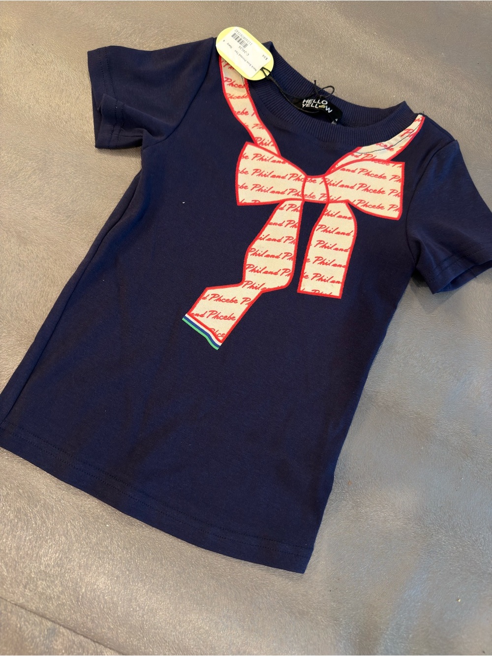 Hello Yellow Navy Girls' Bow Tee. Size 4
